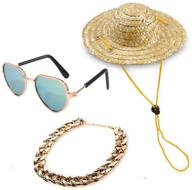 🐾 pet dog cat costume set of 3: yessart black sunglasses, gold chain collar, and hat логотип