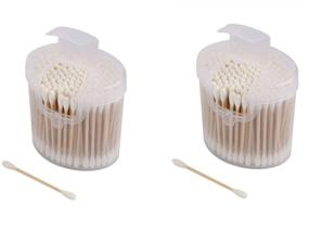 img 1 attached to XMHF 2-Pack Organic Cotton Swabs | Double-Tipped Cotton Buds with Extra Durable Wooden Sticks | Cruelty-Free Ear Cleaning Swabs