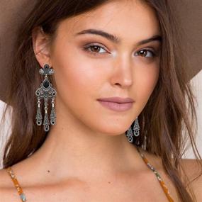 img 3 attached to 💃 LTLQYJ Boho Vintage Antique Ethnic Gypsy Tribal Indian Oxidized Silver Chandelier Tassel Dangle Earrings: A Traditional Big Jewelry Statement for Women and Girls