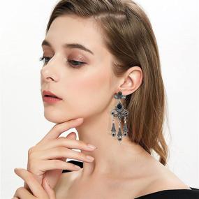 img 1 attached to 💃 LTLQYJ Boho Vintage Antique Ethnic Gypsy Tribal Indian Oxidized Silver Chandelier Tassel Dangle Earrings: A Traditional Big Jewelry Statement for Women and Girls