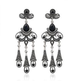 img 4 attached to 💃 LTLQYJ Boho Vintage Antique Ethnic Gypsy Tribal Indian Oxidized Silver Chandelier Tassel Dangle Earrings: A Traditional Big Jewelry Statement for Women and Girls