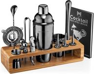 black mixology bartender kit: 23-piece bar set cocktail shaker set with attractive bamboo stand for home bar tools bartender tool kit and martini cocktail shaker - enhance drink mixing experience logo