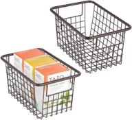 📦 mdesign metal wire storage organizer bin basket with handles - modern farmhouse style for kitchen cabinets, pantry, closets, bedrooms, bathrooms, laundry rooms, garages - 5.25" high, 2 pack - bronze логотип