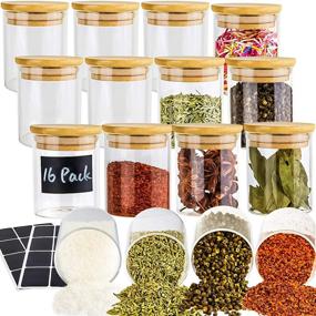 img 4 attached to 🍯 16-Pack Airtight Glass Jars with Bamboo Lids for Spices, Coffee, Candy - 6.5 oz Clear with Chalkboard Labels