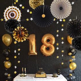 img 1 attached to 🖤 Chic Black and Gold Paper Fans: Perfect Decorations for Birthdays, Anniversaries, Graduations, and More!