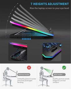 img 2 attached to 🌬️ Vencci 2021 Laptop Cooler Pad with RGB Lights, 6 Cooling Fans for 15.6-17.3 Inch Laptops, 7 Height Stands, 10 Modes, 2 Right Side USB Ports, Desk or Lap Use