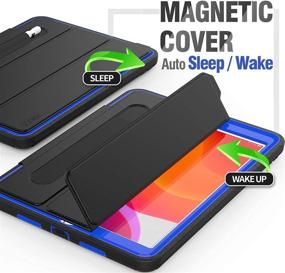 img 1 attached to 💪 SEYMAC iPad 10.2 Case: Heavy Duty Shockproof Protection with Smart Cover, Pencil Holder - Black+Blue, 7th/8th/9th Generation (2019/2020/2021)