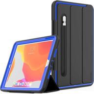 💪 seymac ipad 10.2 case: heavy duty shockproof protection with smart cover, pencil holder - black+blue, 7th/8th/9th generation (2019/2020/2021) logo