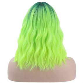 img 1 attached to 🌿 BERON 14" Dark Root Ombre Green Wig - Short Curly Wig with Bangs - Synthetic Wigs for Women & Girls - Ombre Green Wig with Wig Cap