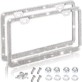 img 4 attached to Sparkling Bling License Plate Frames: 2 Pack for Women and Men - Glitter Rhinestone Stainless Steel Holder