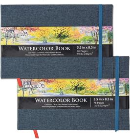 img 2 attached to 🎨 U.S. Art Supply 5.5" x 8.5" Watercolor Book, 2 Pack - High-Quality, Linen-Bound Hardcover Artists Paper Pads for Brush Painting & Drawing