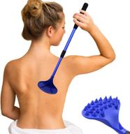 🔷 easace extendable back scratcher for women and men with powerful abs massage head, 21-inch body scratcher for adults - pets compact and retractable (blue) логотип