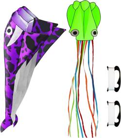 img 4 attached to Lamonty 2 Pack Kites - Large 3D Dolphin & Octopus Kite Set for Kids & Adults | Colorful Tail String | Easy-to-Soar Outdoor Sports