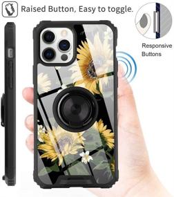 img 3 attached to 🌻 Floral Sunflowers iPhone 12 Pro Max Case with Rotating Ring Holder Kickstand, Screen Protector Included (Magnetic Car Mount Compatible) - Cute Flower Design Cover for 6.7" iPhone 12 Pro Max - Black