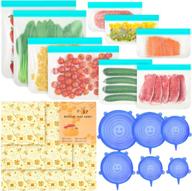 18 pieces beeswax wrap (3 pack) + bpa free reusable food storage bags (9 pack) + silicone stretch lid (6 pack) - eco-friendly freezer preservation bags for vegetables, fruits, snacks, lunch, and cereals. логотип