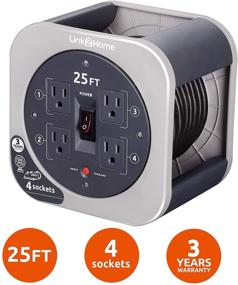 img 1 attached to 🔌 25 ft. Extension Cord Reel with 4 Power Outlets - Link2Home 16 AWG SJT Cable