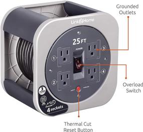 img 3 attached to 🔌 25 ft. Extension Cord Reel with 4 Power Outlets - Link2Home 16 AWG SJT Cable