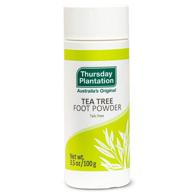 thursday plantation tea tree foot powder: say goodbye to foot odor & sweat with 3.5 ounces of pure preventive relief! logo