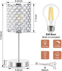 img 3 attached to 💡 Столик с кристальной настольной лампой Zorykn с сенсорным управлением и двумя USB-разъемами - настольные лампы с диммированием, декоративный серебристый дизайн плафона, набор из 2 штук для спальни и гостиной, в комплекте лампы E26 6W
