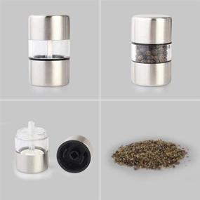 img 2 attached to 🧂 T-mark Premium Sea Salt and Pepper Grinder Set - Spice Mill with Stainless Steel, Compact Ceramic Salt &amp; Pepper Shakers, Brushed, Portable (2-Pack)