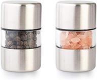 🧂 t-mark premium sea salt and pepper grinder set - spice mill with stainless steel, compact ceramic salt &amp; pepper shakers, brushed, portable (2-pack) logo