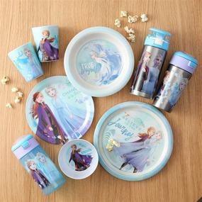 img 1 attached to Zak Designs Disney Frozen 2 19.5oz Stainless Steel Water Bottle with Push-Button Flip Lid 🥤 - Leak-Proof & Durable Design, Perfect for Outdoor Sports - BPA Free, Featuring Anna & Elsa