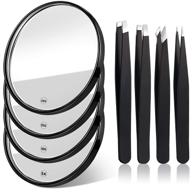 🧳 travel makeup application kit: portable handheld round magnifier mirror set with 8 pieces of suction cup magnifying mirrors (20x, 15x, 10x, 5x) and 4 tweezers logo