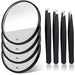 img 4 attached to 🧳 Travel Makeup Application Kit: Portable Handheld Round Magnifier Mirror Set with 8 Pieces of Suction Cup Magnifying Mirrors (20x, 15x, 10x, 5x) and 4 Tweezers