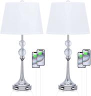 💡 set of 2 usb table lamps, 26”h bedside lamp with white lampshade, crystal ball lamp set with usb port, nightstand lamp for bedroom living room логотип