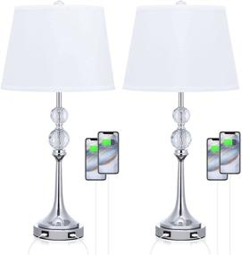 img 4 attached to 💡 Set of 2 USB Table Lamps, 26”H Bedside Lamp with White Lampshade, Crystal Ball Lamp Set with USB Port, Nightstand Lamp for Bedroom Living Room