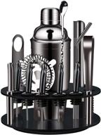 bartender kit black: 18-piece cocktail shaker set with rotating stand, stainless steel bar tools for exceptional mixing - perfect as gift or for home use logo