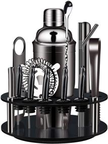 img 4 attached to Bartender Kit Black: 18-Piece Cocktail Shaker Set with Rotating Stand, Stainless Steel Bar Tools for Exceptional Mixing - Perfect as Gift or for Home Use