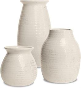 img 4 attached to 🏺 Versatile Set of 3 White Vases: Ideal for Rustic & Modern Farmhouse Interiors - Enhance Your Fireplace Decor, Living Room, and More!