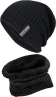 thick winter hat and scarf set for men and women - 2 pcs slouchy beanie with fleece lining, warm skull cap & neck warmer logo