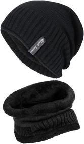 img 4 attached to Thick Winter Hat and Scarf Set for Men and Women - 2 PCS Slouchy Beanie with Fleece Lining, Warm Skull Cap & Neck Warmer