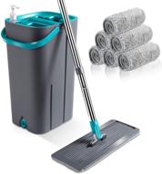 aone flat mop bucket with wringer: hands-free cleaning solution for hardwood, laminate, tiles, vinyl - includes 6 reusable microfiber mop pads & extended stainless steel handle logo