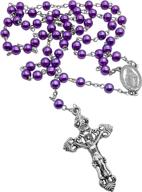 📿 catholic rosary in purple pearl beads with silver miraculous medal & crucifix encased in a luxurious velvet bag логотип