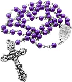 img 2 attached to 📿 Catholic Rosary in Purple Pearl Beads with Silver Miraculous Medal & Crucifix Encased in a Luxurious Velvet Bag