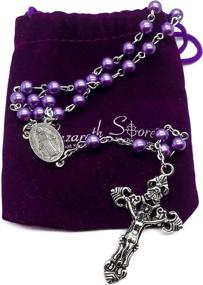 img 1 attached to 📿 Catholic Rosary in Purple Pearl Beads with Silver Miraculous Medal & Crucifix Encased in a Luxurious Velvet Bag