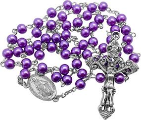 img 3 attached to 📿 Catholic Rosary in Purple Pearl Beads with Silver Miraculous Medal & Crucifix Encased in a Luxurious Velvet Bag