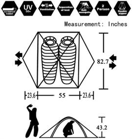 img 3 attached to Легкая кемпинговая палатка 3-4 сезона, ветроустойчивая и водонепроницаемая, на 3 человека, с алюминиевыми стержнями - идеальна для походов с рюкзаком, пеших прогулок, охоты, путешествий, семейных поездок на пляж.