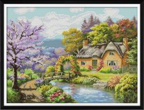 img 4 attached to Pre-Printed Cross Stitch Kit - Counted Cross Stitch Patterns The Riverside Lodge of 11CT - DIY Art Crafts & Sewing Needlepoints for Home Decor 23''x18''