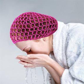 img 3 attached to 🧶 9-Piece Mesh Crochet Hair Net Rayon Knit Snood Hat - Thick Short Women Hairnet Snoods Cover Ornament for Sleeping (Black, Green, Khaki, Rose Red, Light Brown, Pink, Purple, Orange, Navy Blue)