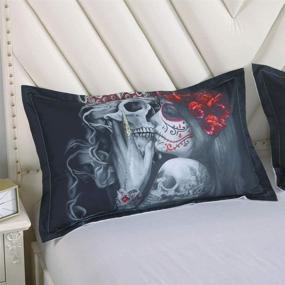 img 1 attached to Suncloris 3D Dead Sugar Skull Girl Kissing Skull Bedding Set - Queen Size | Duvet Cover & Pillowcase Included