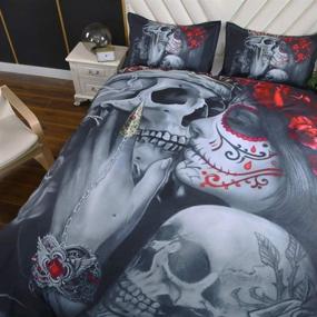 img 2 attached to Suncloris 3D Dead Sugar Skull Girl Kissing Skull Bedding Set - Queen Size | Duvet Cover & Pillowcase Included