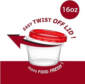 img 1 attached to 🍱 Convenient 16oz Twist Cap Deli Containers: 10 Pack - Clear Bottom, Red Top Screw On Lids - Ideal for Food Storage & Freezing