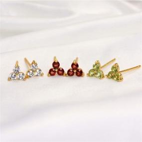 img 2 attached to 💎 Michooyel Dainty Trio Earrings Studs 18K Gold Plated 925 Sterling Silver Peridot Garnet Diamond Fine Jewelry for Women - Enhanced SEO