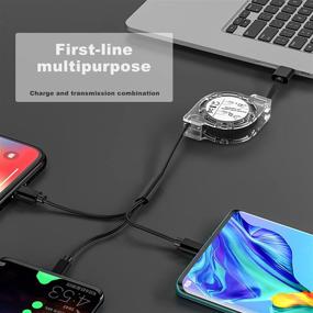 img 3 attached to 🔌 4-Foot/1.2-Meter Multi-Retractable Fast Charging Cable 3A, 3-in-1 Charger Cord with Dual IP/Type-C/Micro-USB Ports, Compatible with Cellphones/Samsung Galaxy/Pixel/LG/Tablets (Black)