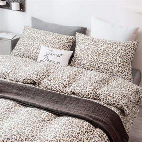 img 4 attached to 🛏️ Sleepymoon 100% Natural Cotton Duvet Cover Set - Full/Queen Size, Brown White Leopard Print, Soft & Breathable, Zipper Closure - Includes 1 Duvet Cover + 2 Pillow Shams - NO Comforter
