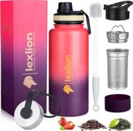 🍃 lexlion 32 oz triple walled stainless steel water bottle - wide mouth, fruit diffuser, thermal leaf infuser, silicone sleeve & cleaning brush - 3 leak proof lids - reusable & insulated логотип